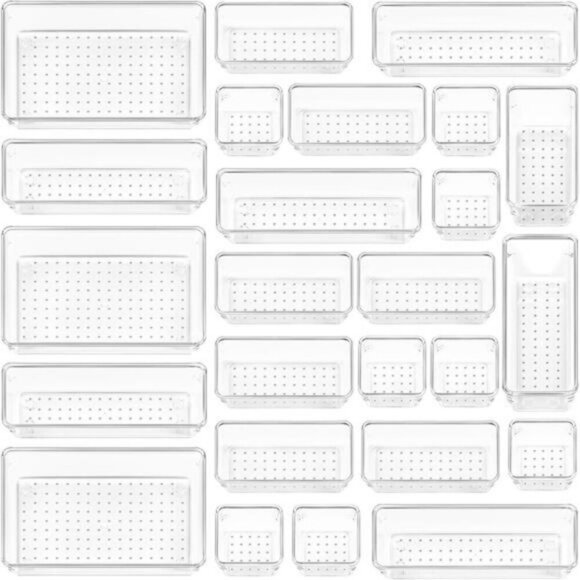 25 PCS Clear Plastic Drawer Organizers Set 4-Size Versatile Bathroom and Vanity - Picture 1 of 7